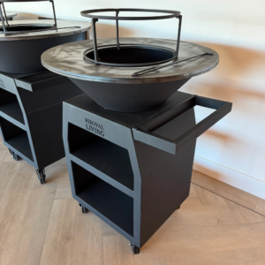 BBQ Plancha Grill Maestro Ø70cm Blackline – Avec grandes roues et compartiment à bois