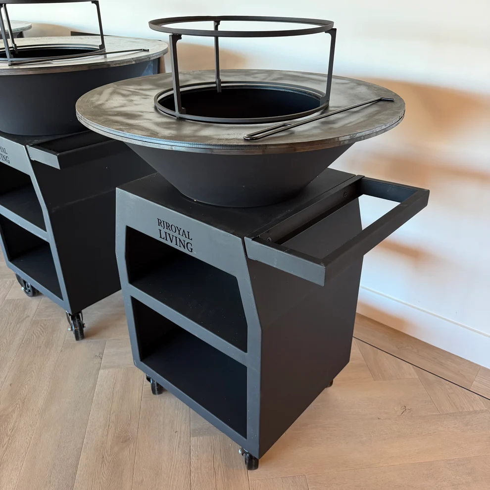 BBQ Plancha Grill Maestro Ø70cm Blackline – Avec grandes roues et compartiment à bois
