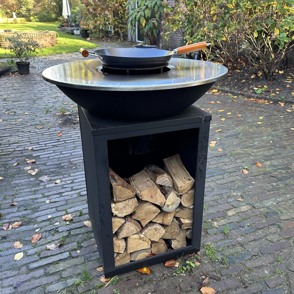 Barbecue Plancha Grill Amigo – Avec Housse de protection personnalisée et rangement bois Ø67cm