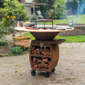 BBQ Plancha Grill Compañero XXL Acier Corten 2.0 – Avec entourage en bois Mesa