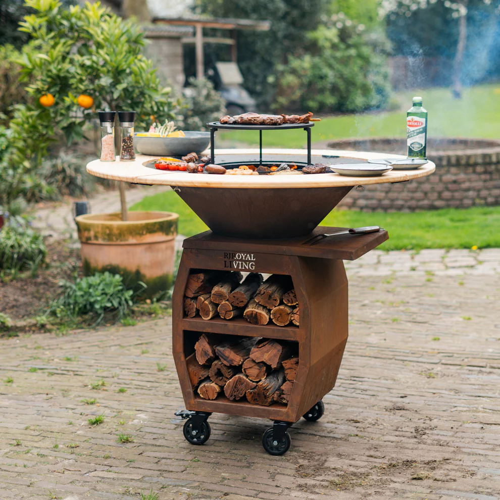 BBQ Plancha Grill Compañero XXL Acier Corten 2.0 – Avec entourage en bois Mesa