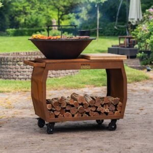 BBQ Plancha Grill Big Jack Acier Corten 3.0 – Avec tisonnier et rangement pour le bois