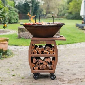 Brasero Plancha Grill Companero XXL Corten 2.0 - Tisonnier et rangement bois O80cm