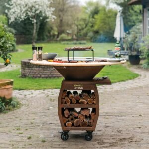 Brasero Plancha Grill Companero XXL Corten 2.0 - Avec entourage bois Mesa O80cm