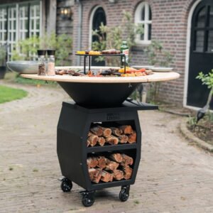 Brasero Plancha Grill Companero XXL Blackline 2.0 - Avec entourage bois Mesa O80cm