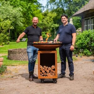 Brasero Plancha Grill Hermano XXL Corten - Tisonnier et rangement bois O80cm 8mm