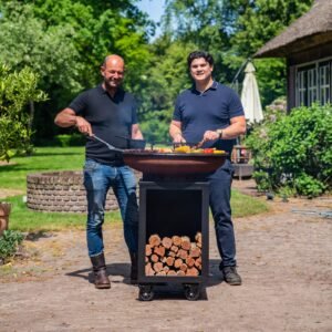 Brasero Plancha Grill Hermano XXL Corten Blackline - Tisonnier et rangement bois O80cm 8mm